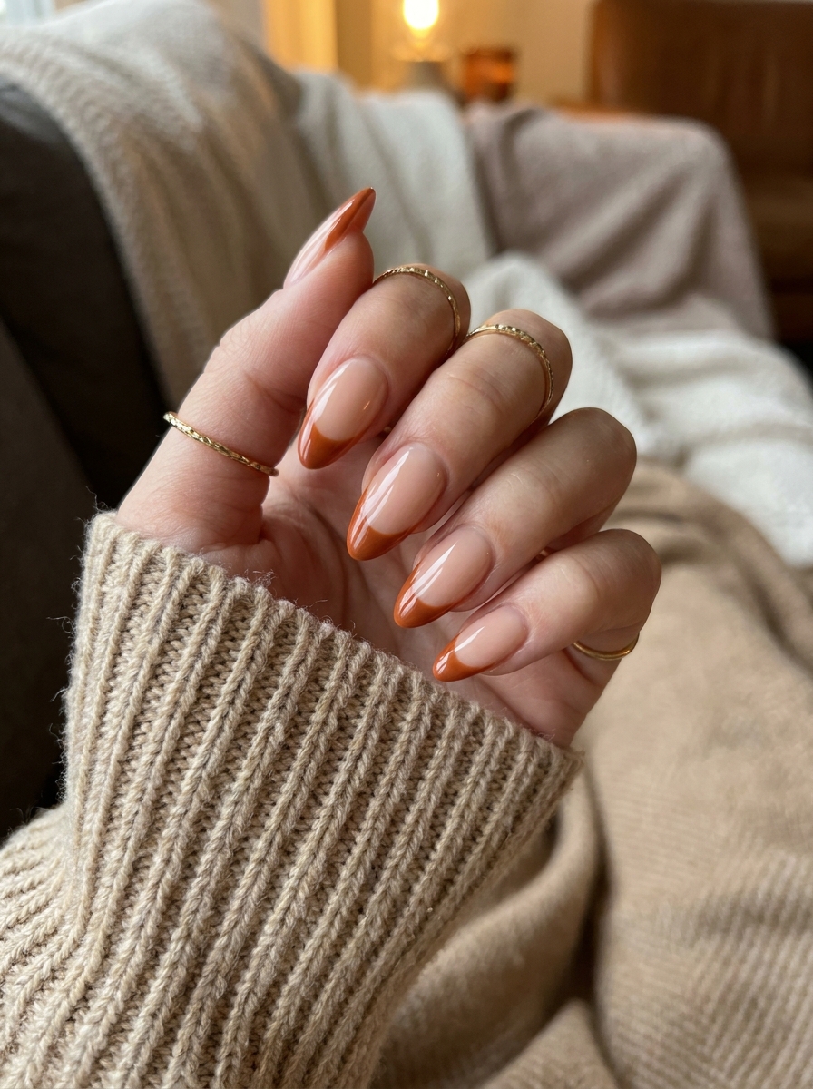 Pumpkin Spice French Nails mit warmen orangefarbenen Spitzen